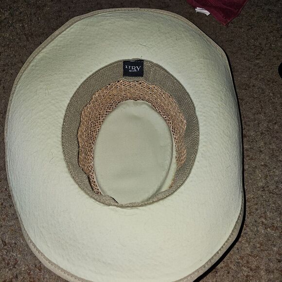 HBY Miami Wide Brim Sun Hat Tan & White Straw Women’s Bendable Rim Men One Size